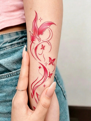 Pink Butterfly Flame Wing Tattoo Sticker