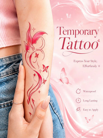 Pink Butterfly Flame Wing Tattoo Sticker
