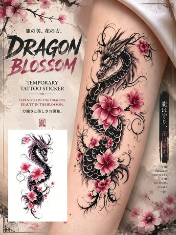 Japanese Dragon Blossom Tattoo Sticker