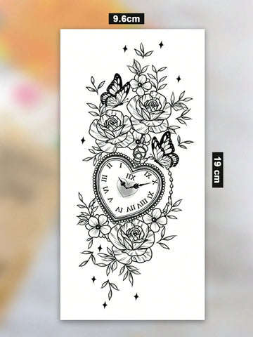 Rose Heart Clock Tattoo Sticker