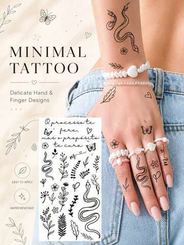 Minimalist Finger Hand Snake Tattoo Set