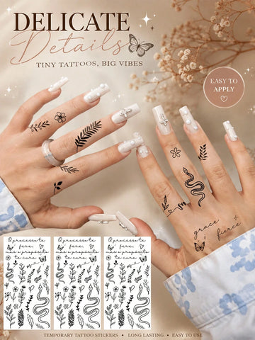 Minimalist Finger Hand Snake Tattoo Set