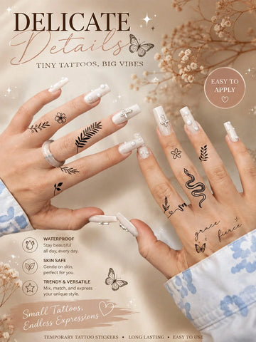 Minimalist Finger Hand Snake Tattoo Set