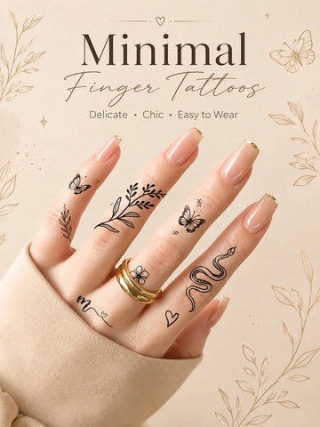 Minimalist Finger Hand Snake Tattoo Set