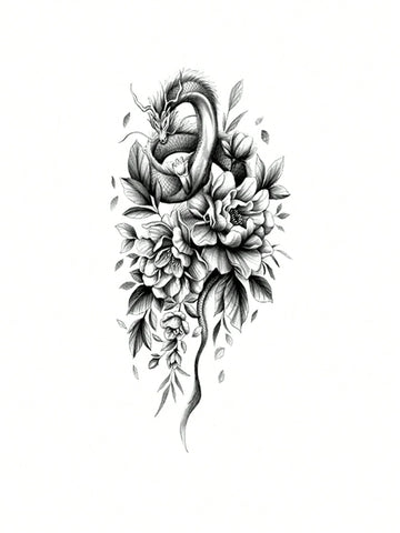 Dragon Floral Tattoo Sticker
