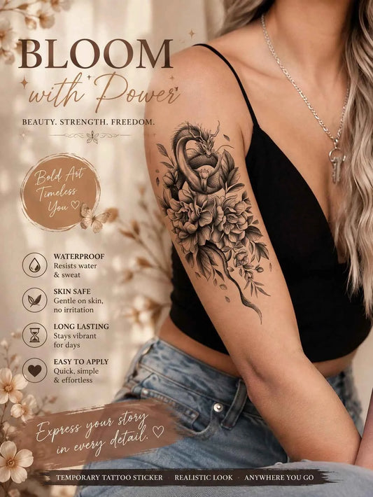 Dragon Floral Tattoo Sticker