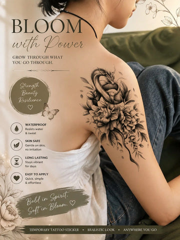 Dragon Floral Tattoo Sticker