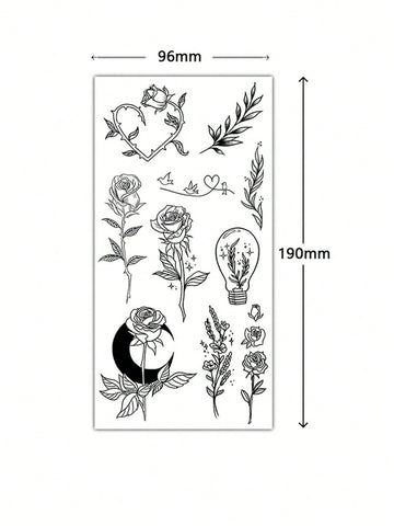 Minimalist Floral Rose Bird Tattoo Set