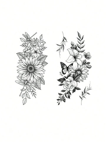 Sunflower Floral Butterfly Tattoo Sticker