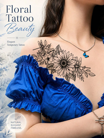 Sunflower Floral Butterfly Tattoo Sticker
