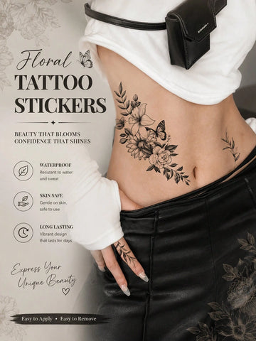 Sunflower Floral Butterfly Tattoo Sticker