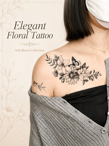 Sunflower Floral Butterfly Tattoo Sticker