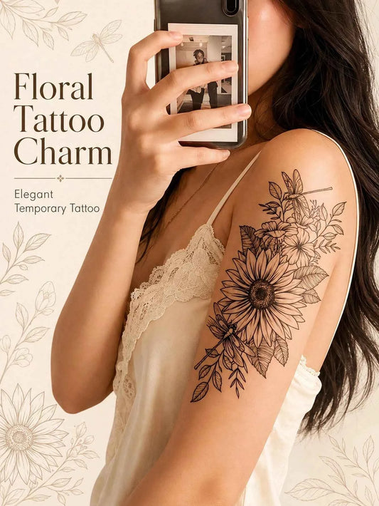 Sunflower Floral Butterfly Tattoo Sticker
