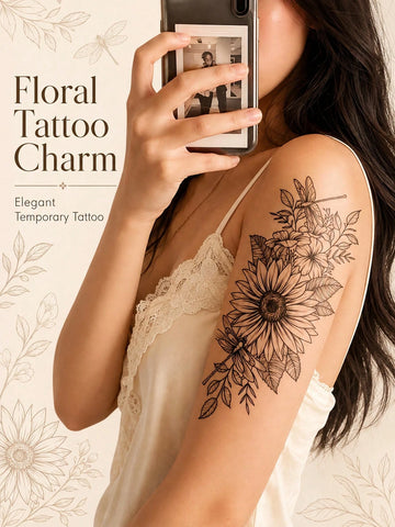Sunflower Floral Butterfly Tattoo Sticker