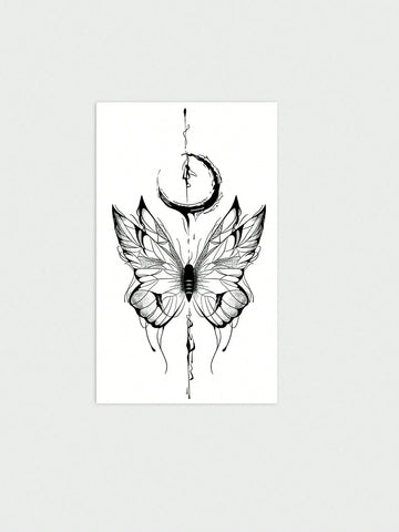 Moth Crescent Moon Gothic Tattoo Sticker