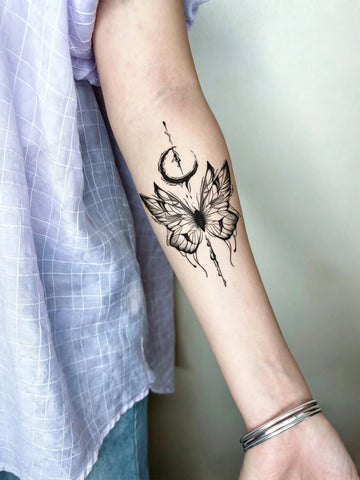 Moth Crescent Moon Gothic Tattoo Sticker