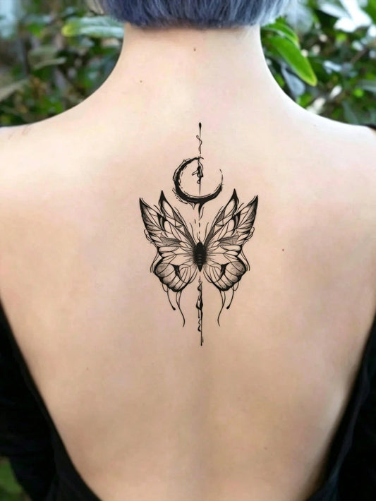Moth Crescent Moon Gothic Tattoo Sticker