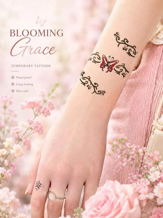 Floral Butterfly Bracelet Tattoo Set