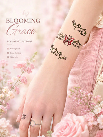 Floral Butterfly Bracelet Tattoo Set
