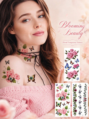 Floral Butterfly Bracelet Tattoo Set