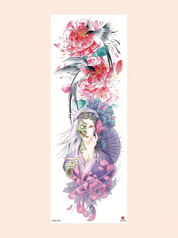 Floral Crane Geisha Full Arm Tattoo Sticker