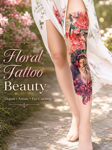 Floral Crane Geisha Full Arm Tattoo Sticker