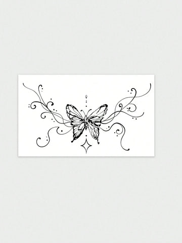 Ornate Butterfly Swirl Vine Tattoo Sticker