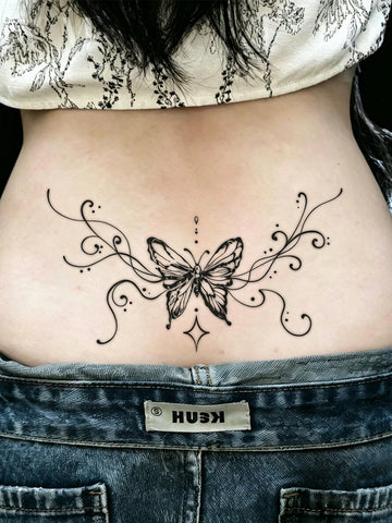Ornate Butterfly Swirl Vine Tattoo Sticker