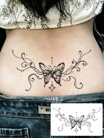Ornate Butterfly Swirl Vine Tattoo Sticker