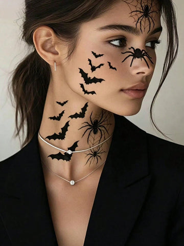 Halloween Bat Spider Witch Tattoo Set