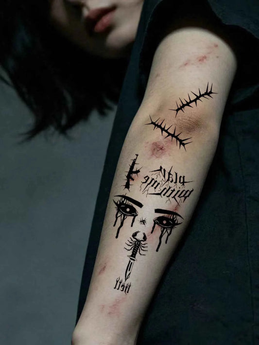 Halloween Bat Spider Witch Tattoo Set