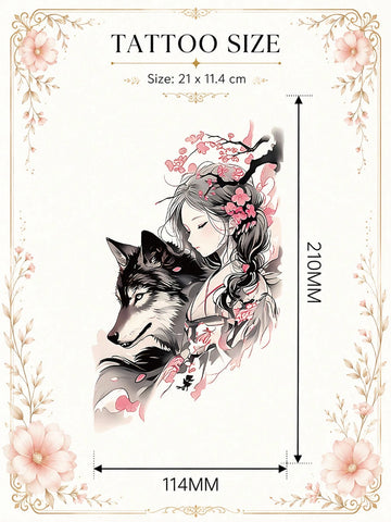 Wolf Girl Floral Gothic Tattoo Sticker