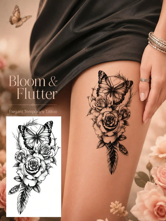 Floral Rose Butterfly Tattoo Sticker II