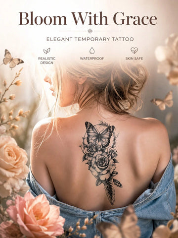 Floral Rose Butterfly Tattoo Sticker II