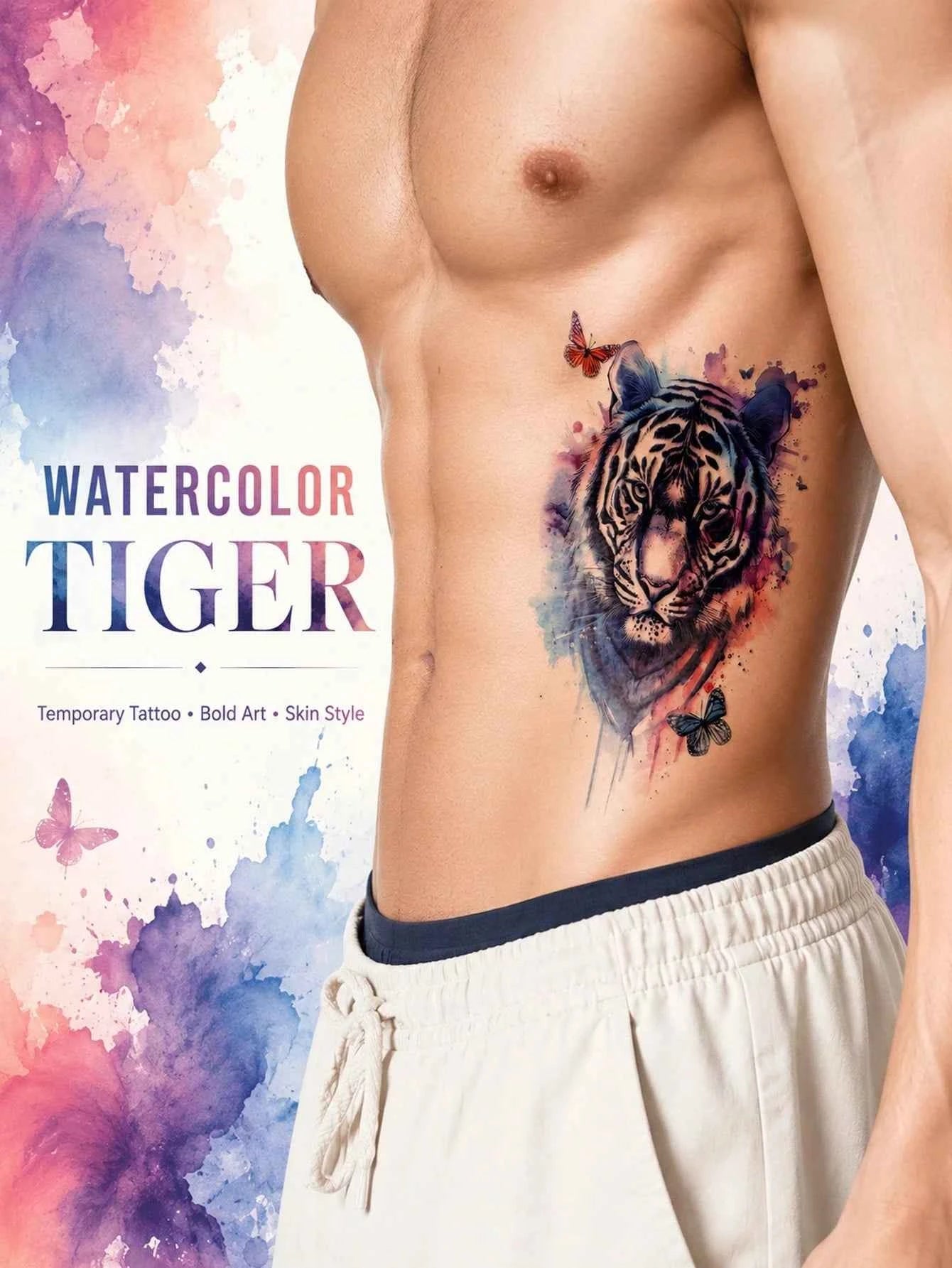 Watercolor Tiger Butterfly Tattoo Sticker