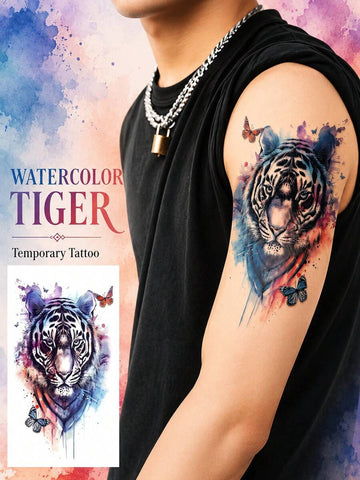 Watercolor Tiger Butterfly Tattoo Sticker