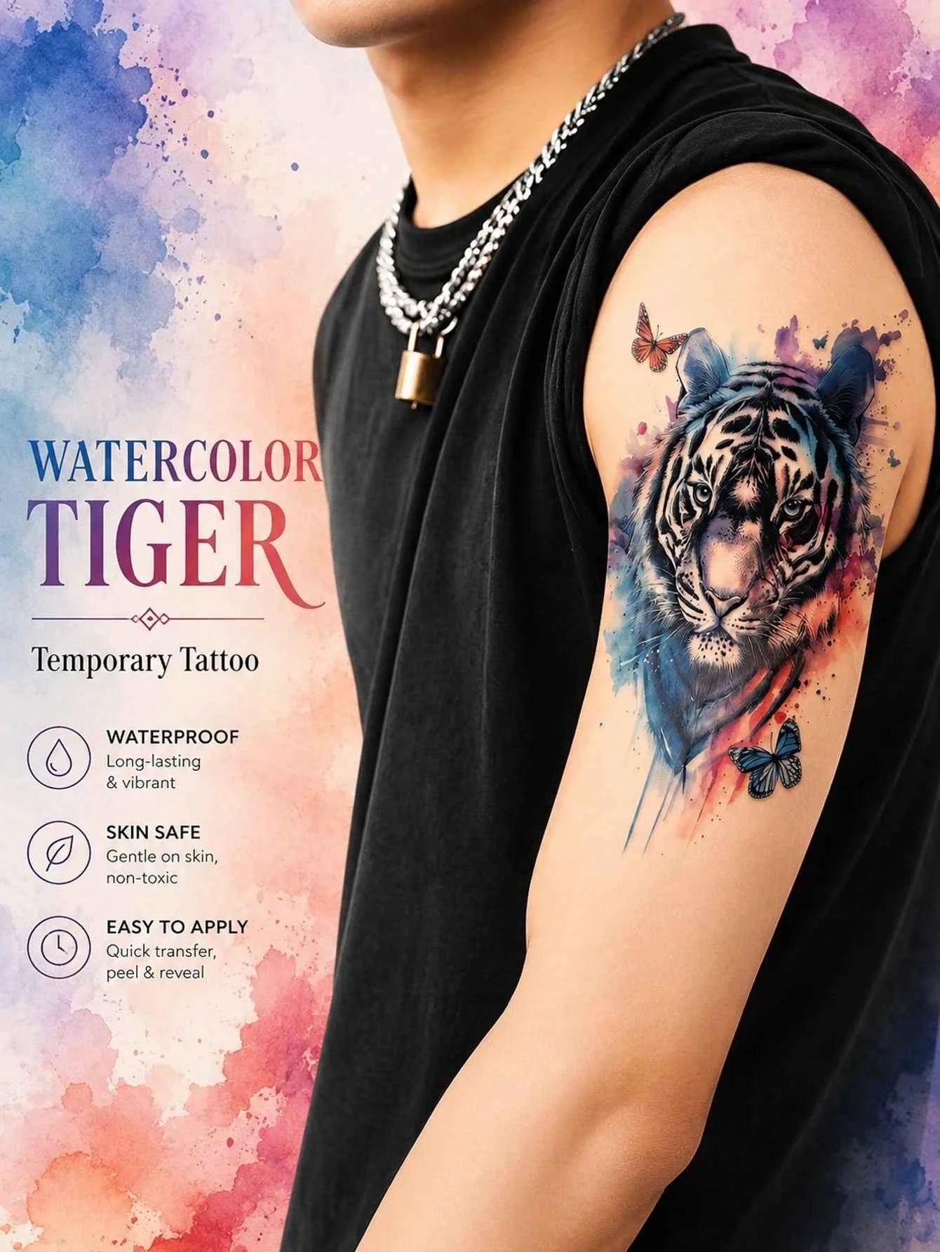 Watercolor Tiger Butterfly Tattoo Sticker
