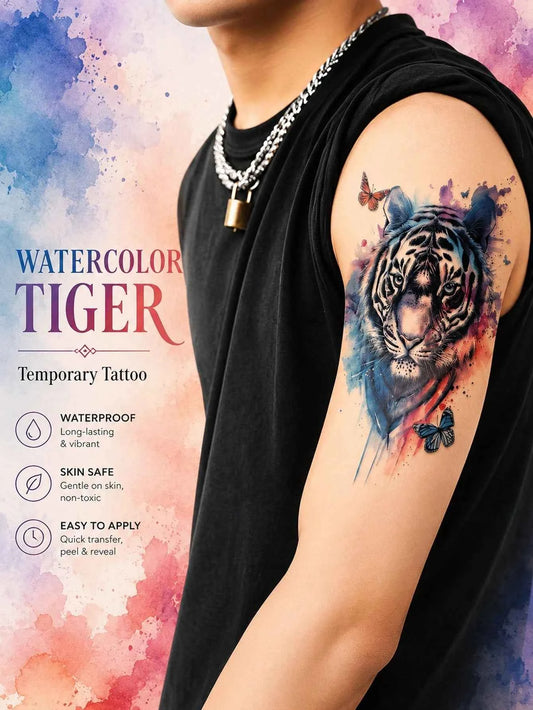 Watercolor Tiger Butterfly Tattoo Sticker