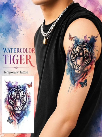 Watercolor Tiger Butterfly Tattoo Sticker