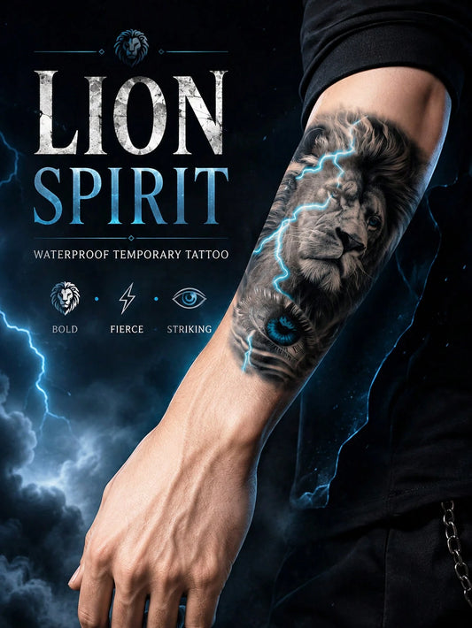 Lion Spirit Lightning Tattoo Sticker