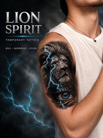 Lion Spirit Lightning Tattoo Sticker