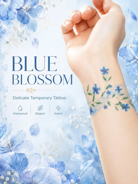 Blue Blossom Floral Vine Tattoo Set