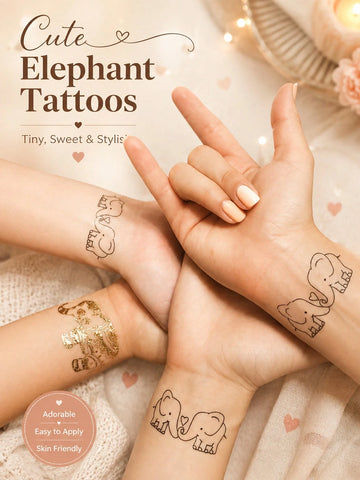 Cute Elephant Heart Tattoo Set