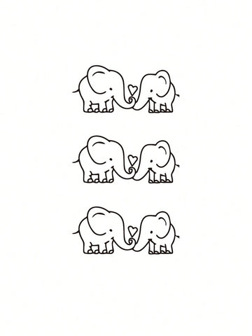 Cute Elephant Heart Tattoo Set