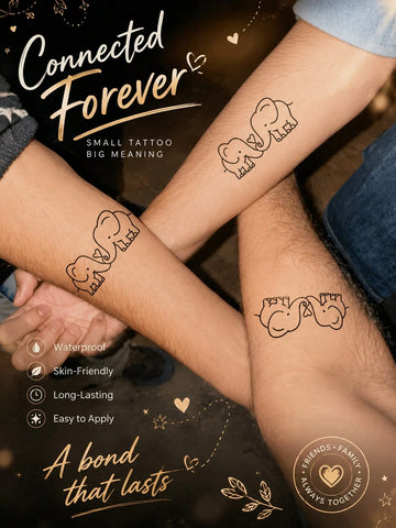 Cute Elephant Heart Tattoo Set