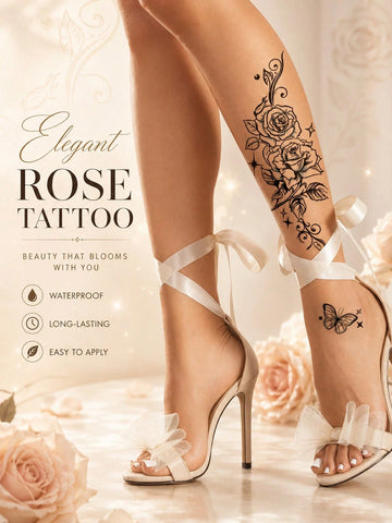 Rose Butterfly Floral Star Tattoo Sticker