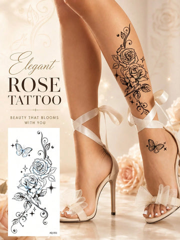 Rose Butterfly Floral Star Tattoo Sticker