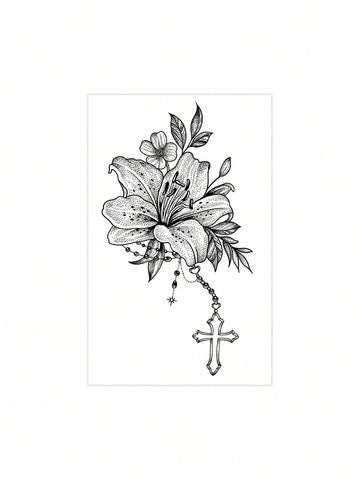 Lily Flower Cross Charm Tattoo Sticker