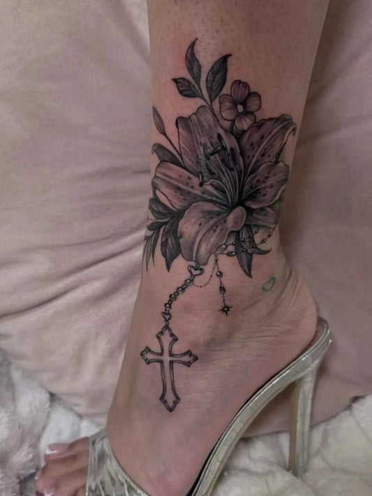 Lily Flower Cross Charm Tattoo Sticker