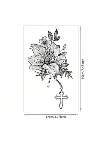 Lily Flower Cross Charm Tattoo Sticker